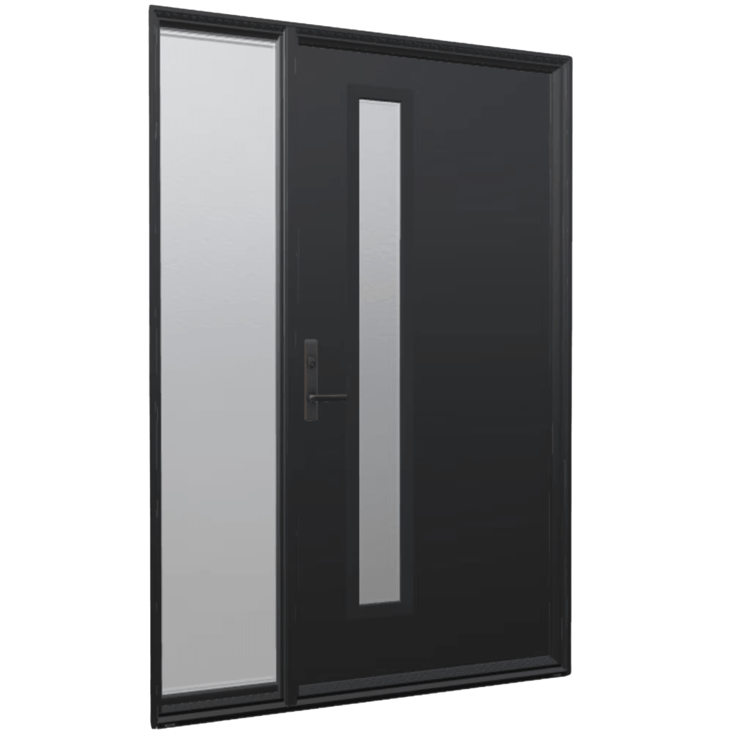 Black entry door with sidelight