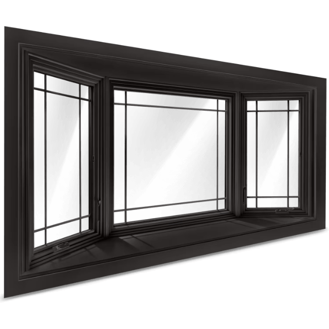 Bay window with three panels and grilles