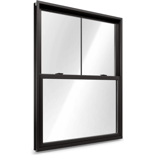 Double-hung window with black frame