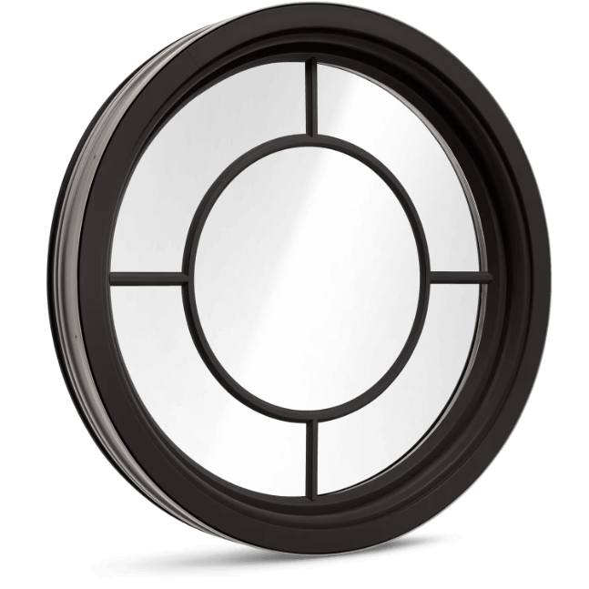 Round specialty window with cross grille pattern